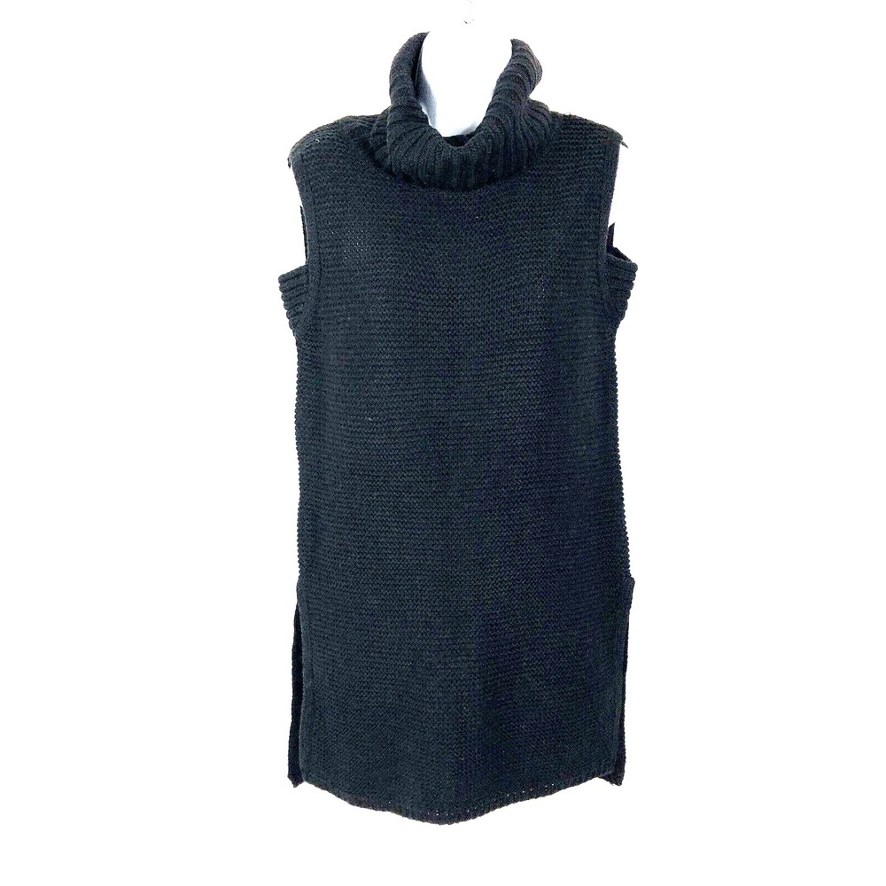 Alison Andrews Sweater Womens S Black Turtleneck Side slits Long cold shoulder‎